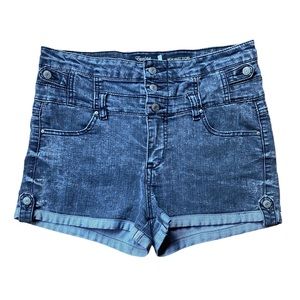 Eunina Ruby Black High Rise Stacked Waist Cuffed Denim Jean Shorts Size L